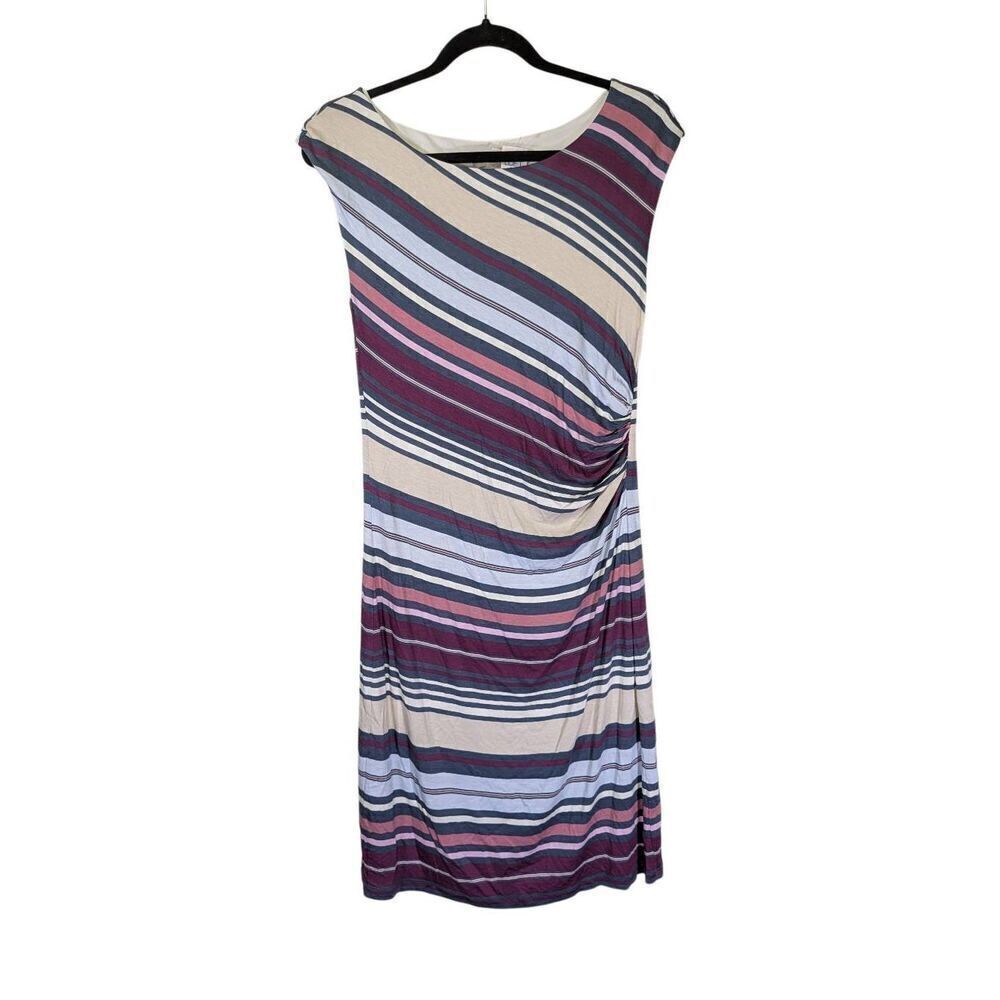 NWT Loft Multi Colored Striped Stretch Sleeveless Knit Sheath Dress Sz M